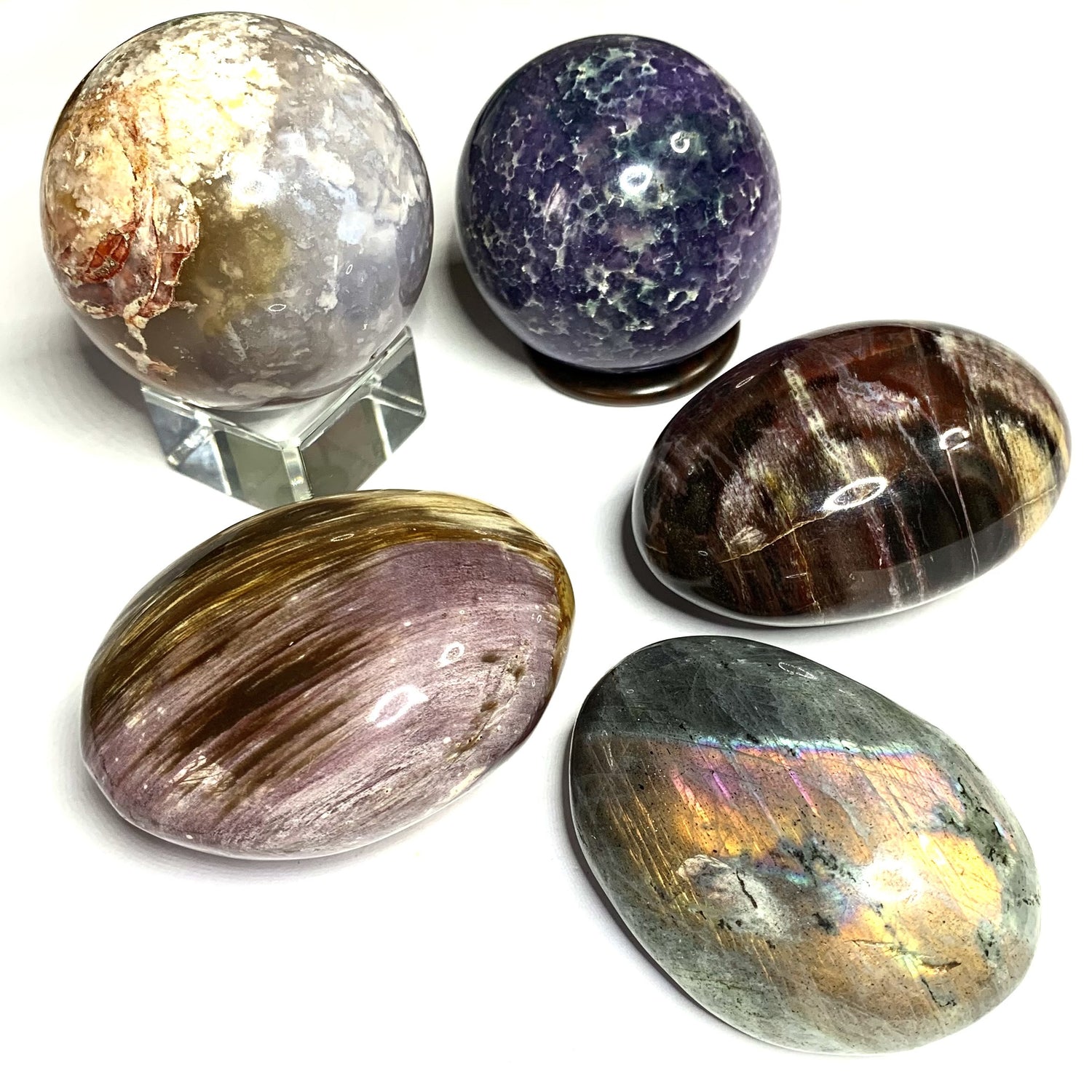 Crystal Sphere, Eggs, and Palm Stones