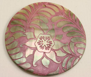 Genuine Lilypilly Ferns and Flower Pendant-Pink on Mother of Pearl-CLOSEOUT BLOWOUT!