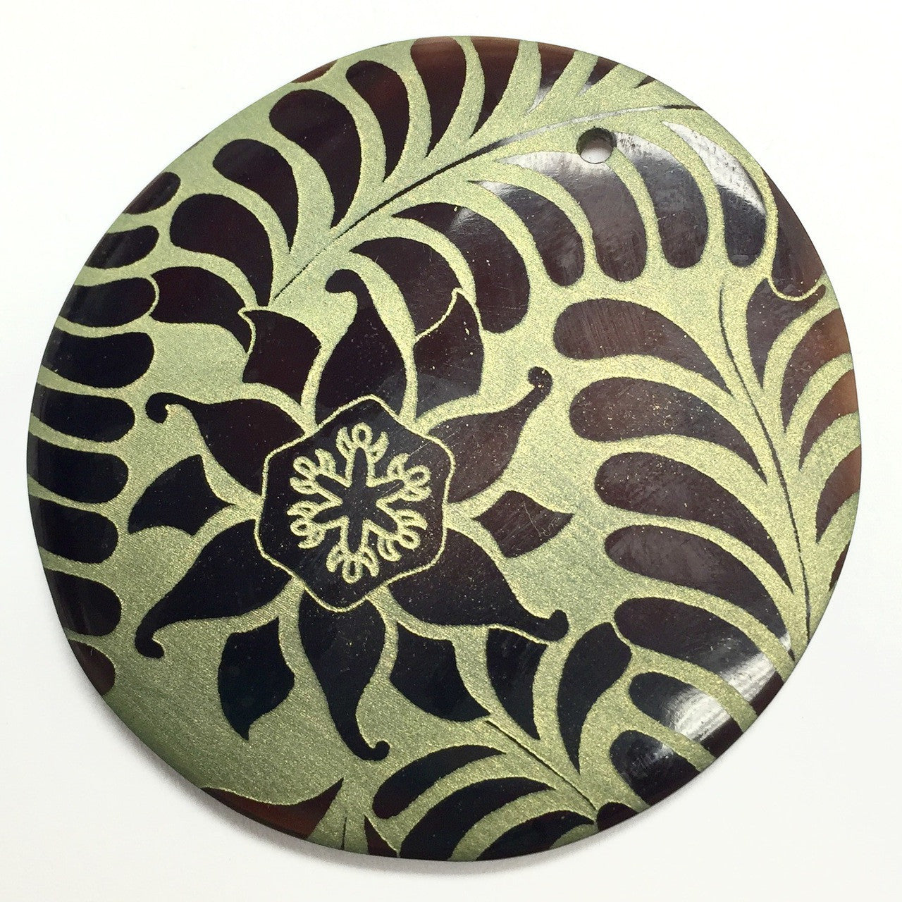 Genuine Lilypilly Ferns and Flower Pendant-Green on Black Lip Shell-CLOSEOUT BLOWOUT!