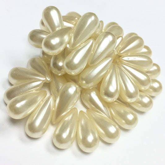 Vintage Glass Faux Pearl Top Drilled Teardrop Beads 7 x 14mm