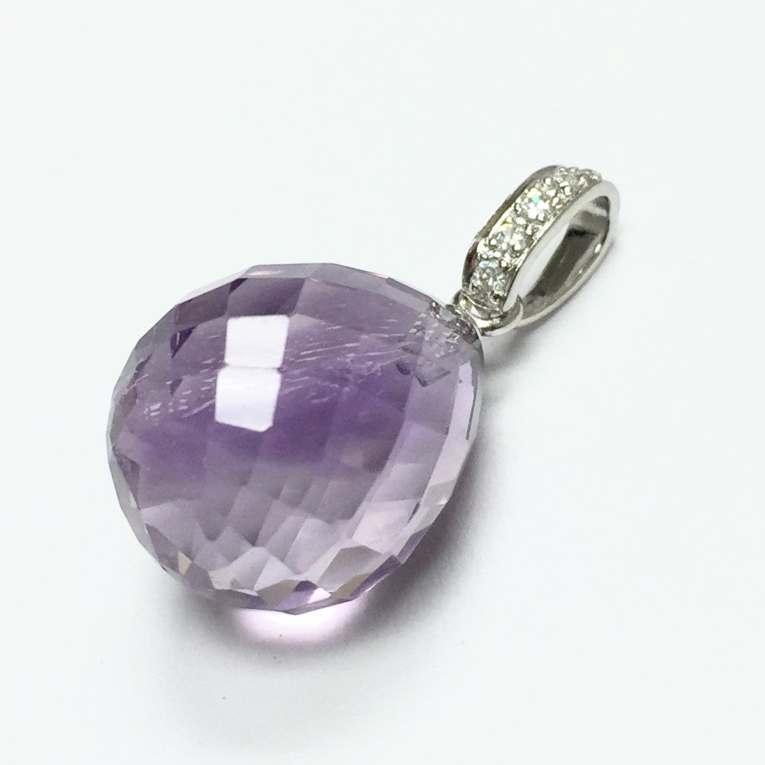 Faceted Amethyst with CZ and Sterling Silver Bail Pendant