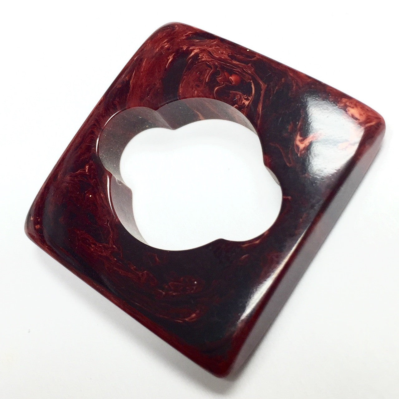Vintage YSL Marbled Red Bakelite Square Cut Out Connector Link Bead 32mm
