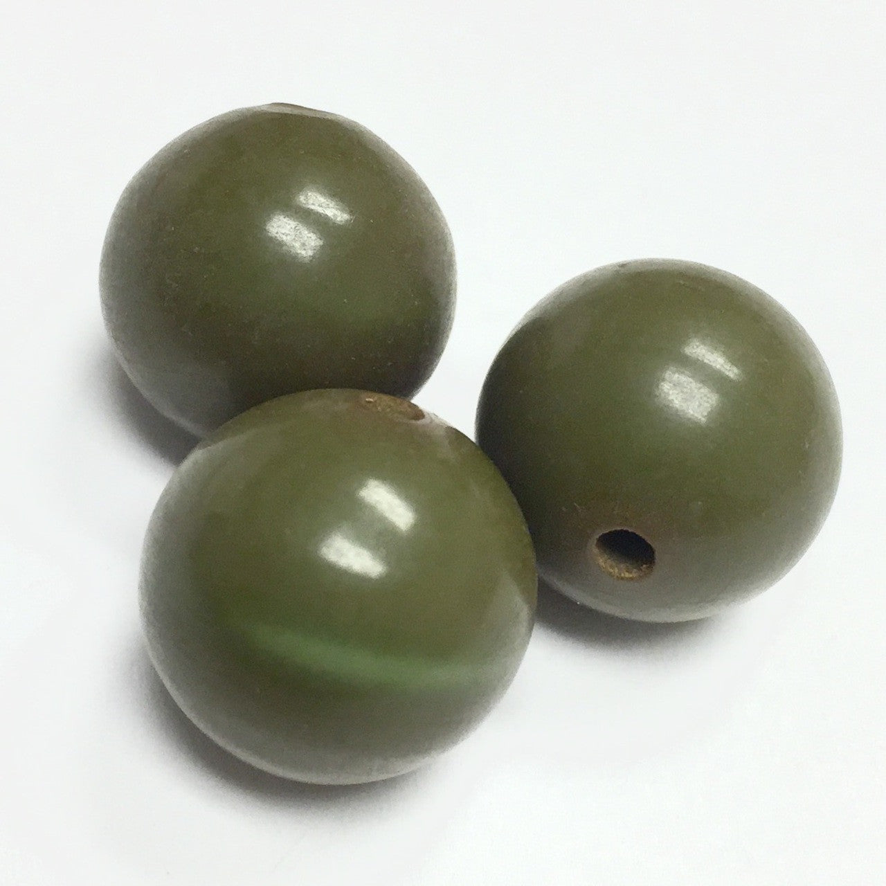 Vintage Bakelite Beads - Army Green Satin 16mm