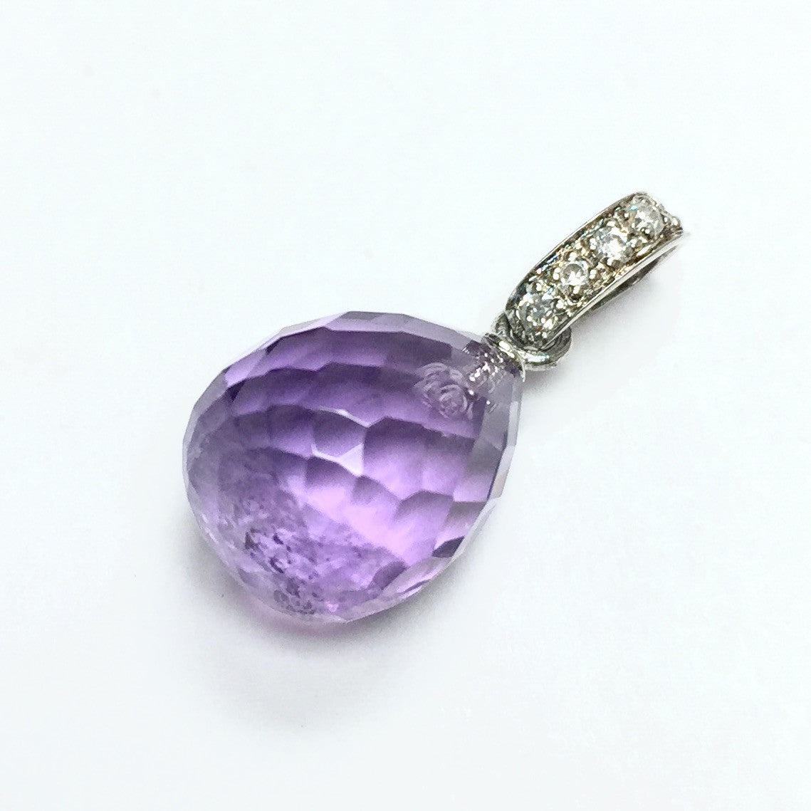 Faceted Amethyst Pear Pendant with Zircons 10 x 12mm
