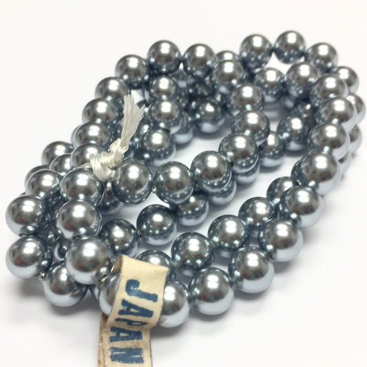 Vintage Steel Grey Glass Faux Pearl Beads 6mm