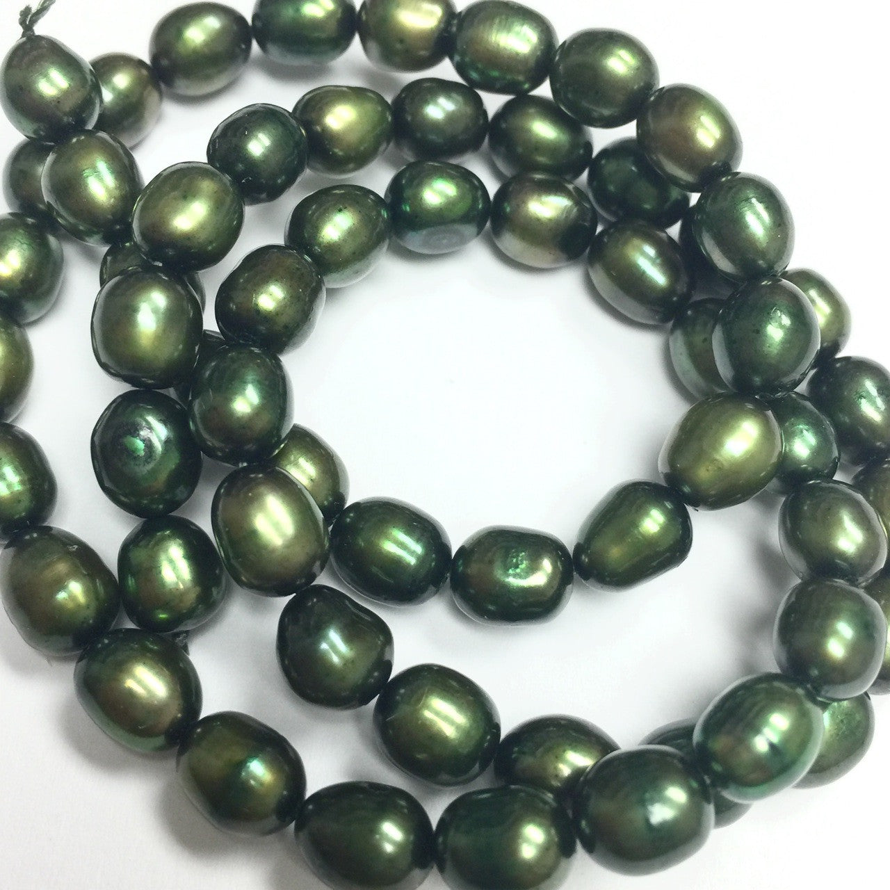 Deep Green Freshwater Rice Pearl Beads - 5.5-6mm