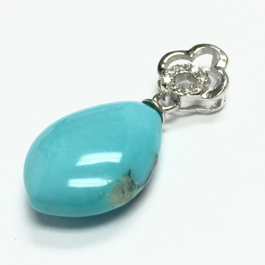 Smooth Turquoise Teardrop Pendant with Zircons-A+ Grade-12 x 16 x 6mm