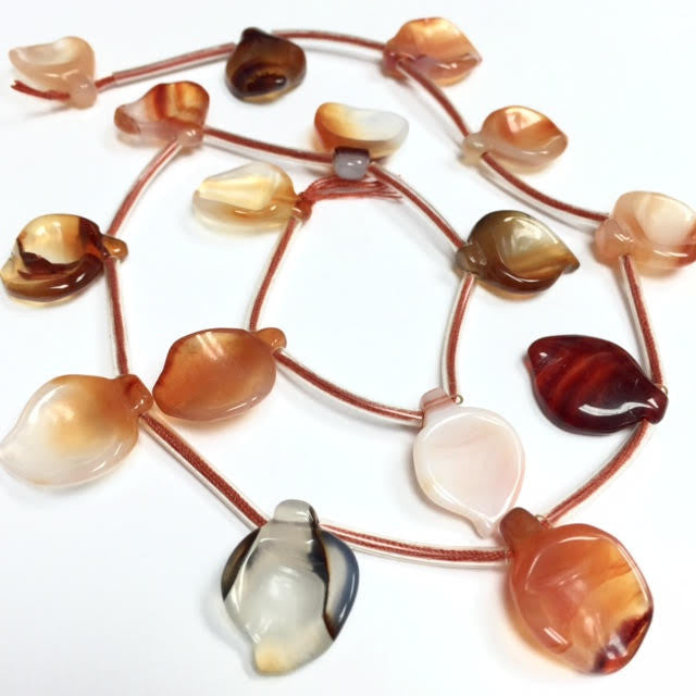 Carved Carnelian Flower Petal Beads - Stunning