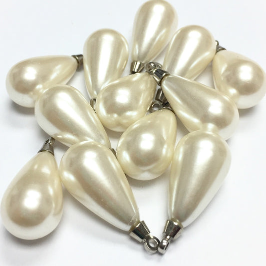 Vintage Japanese White Faux Pearl Drops 9x 21mm