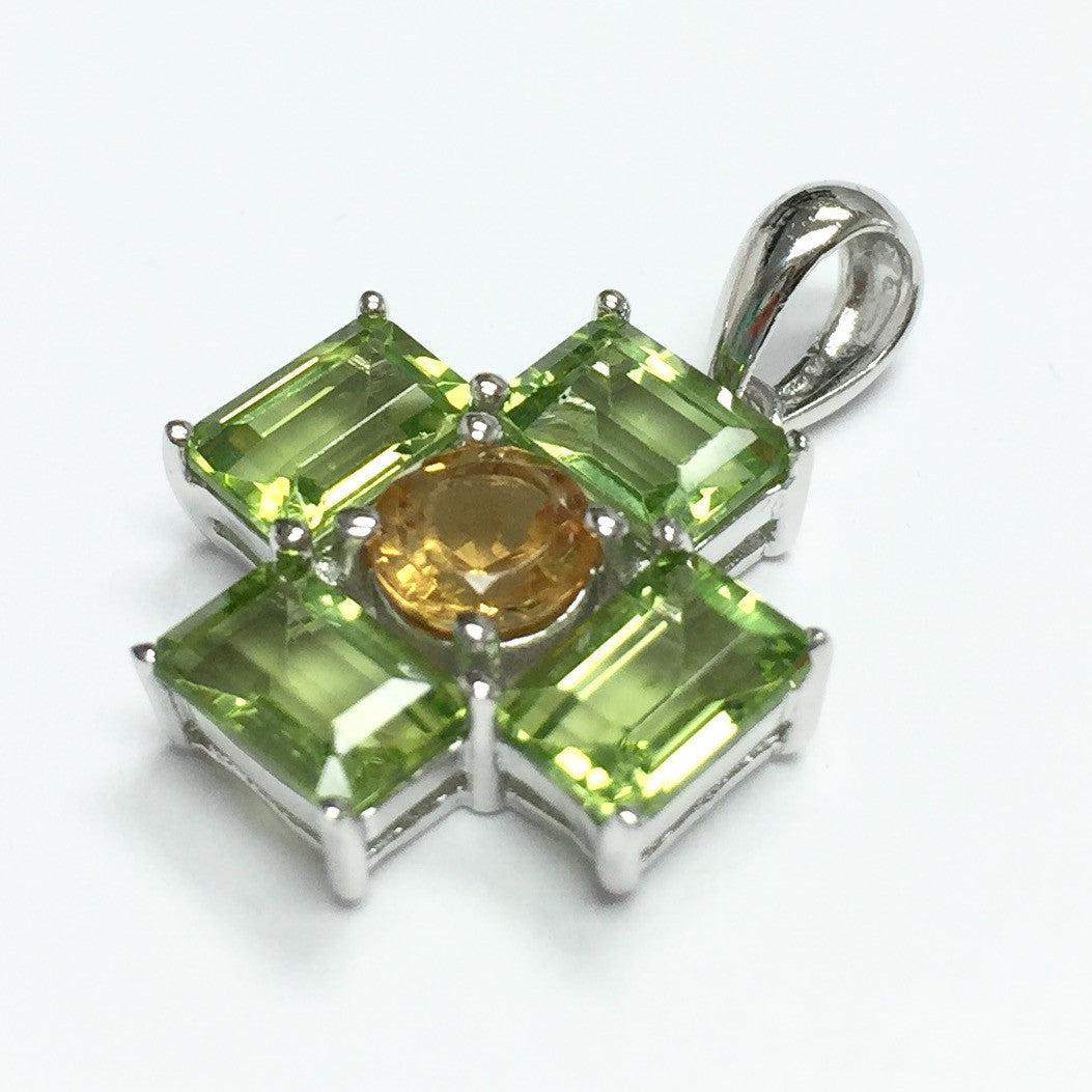 Peridot & Citrine Cross Pendant-22 x 14mm-AA Grade