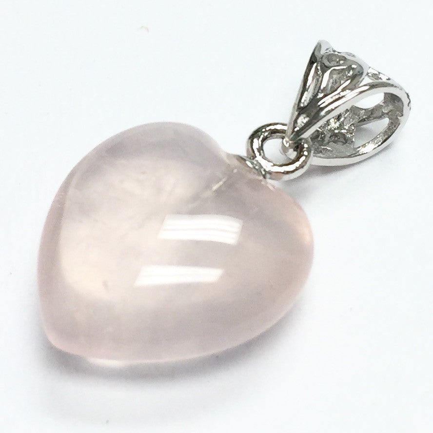 Smooth Rose Quartz Heart Pendant with Sterling Filigree Bail