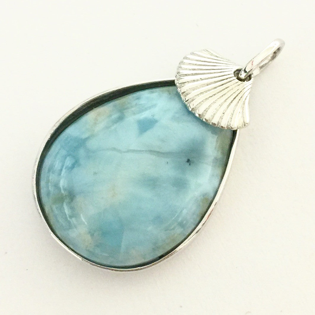 Larimar Teardrop Pendant with Shell Charm-26 x 18mm