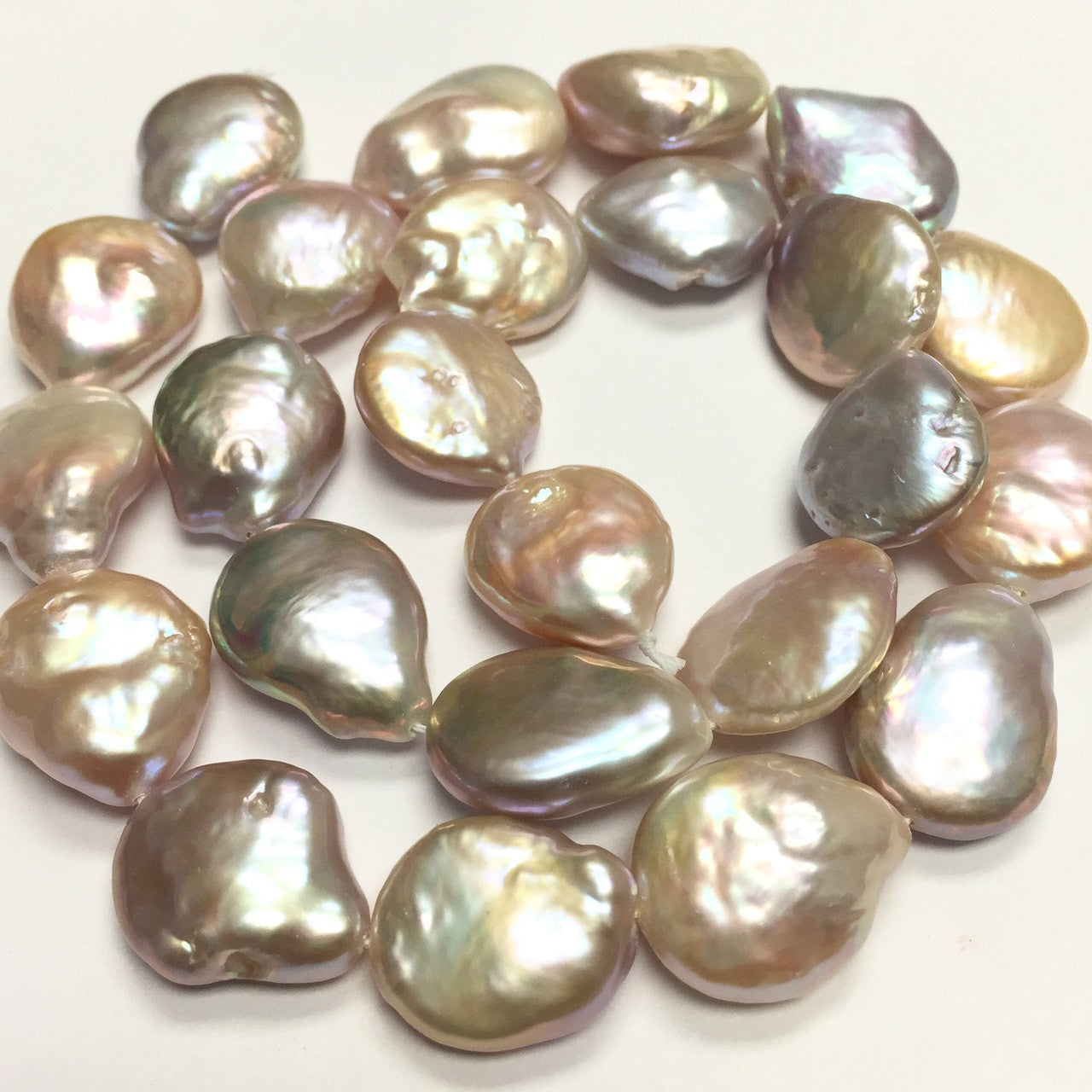 Peachy Baroque Coin Pearls 14-15mm