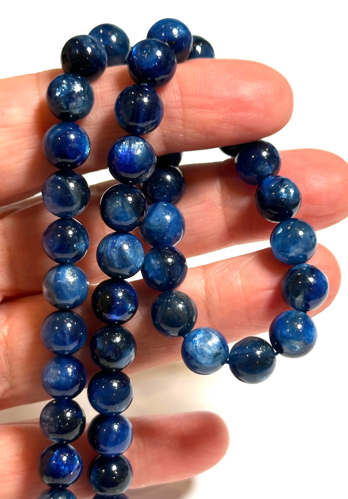 AAA Quality Deep Blue Kyanite Beads 8mm – Super Flashy High-End Gemstone Strand – SP 7934