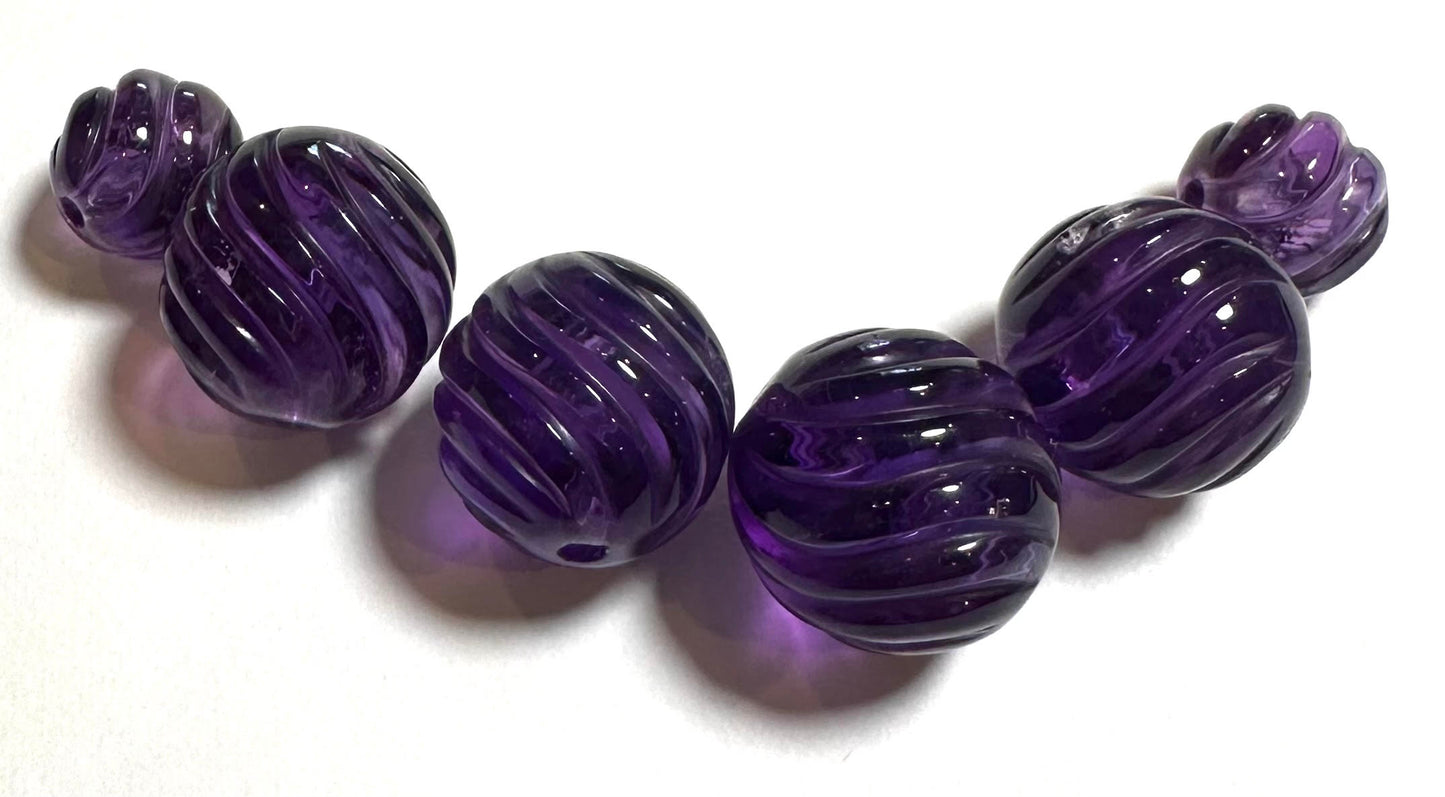 AA Quality Carved Amethyst Bead Lot – Rare Hand-Carved Swirl Beads – 12mm & 8mm – SP7843