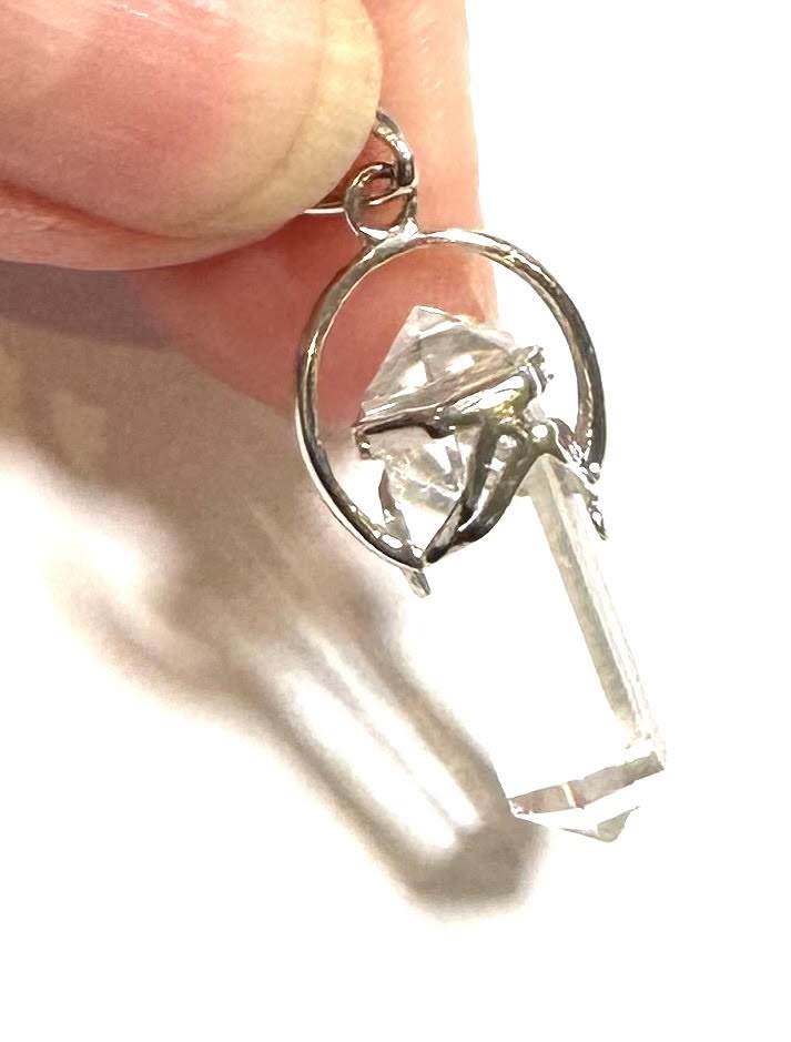 Clear Faceted Crystal DT Pendant – Sterling Silver Item #SP7815
