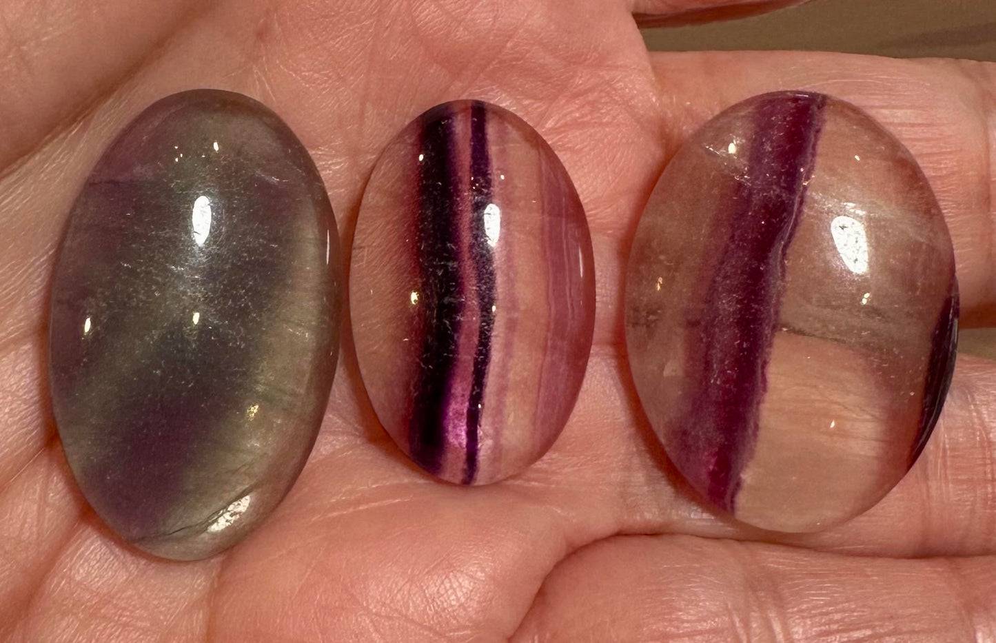 Green and Purple Fluorite Cabochon Lot of 3 - #CAB7937