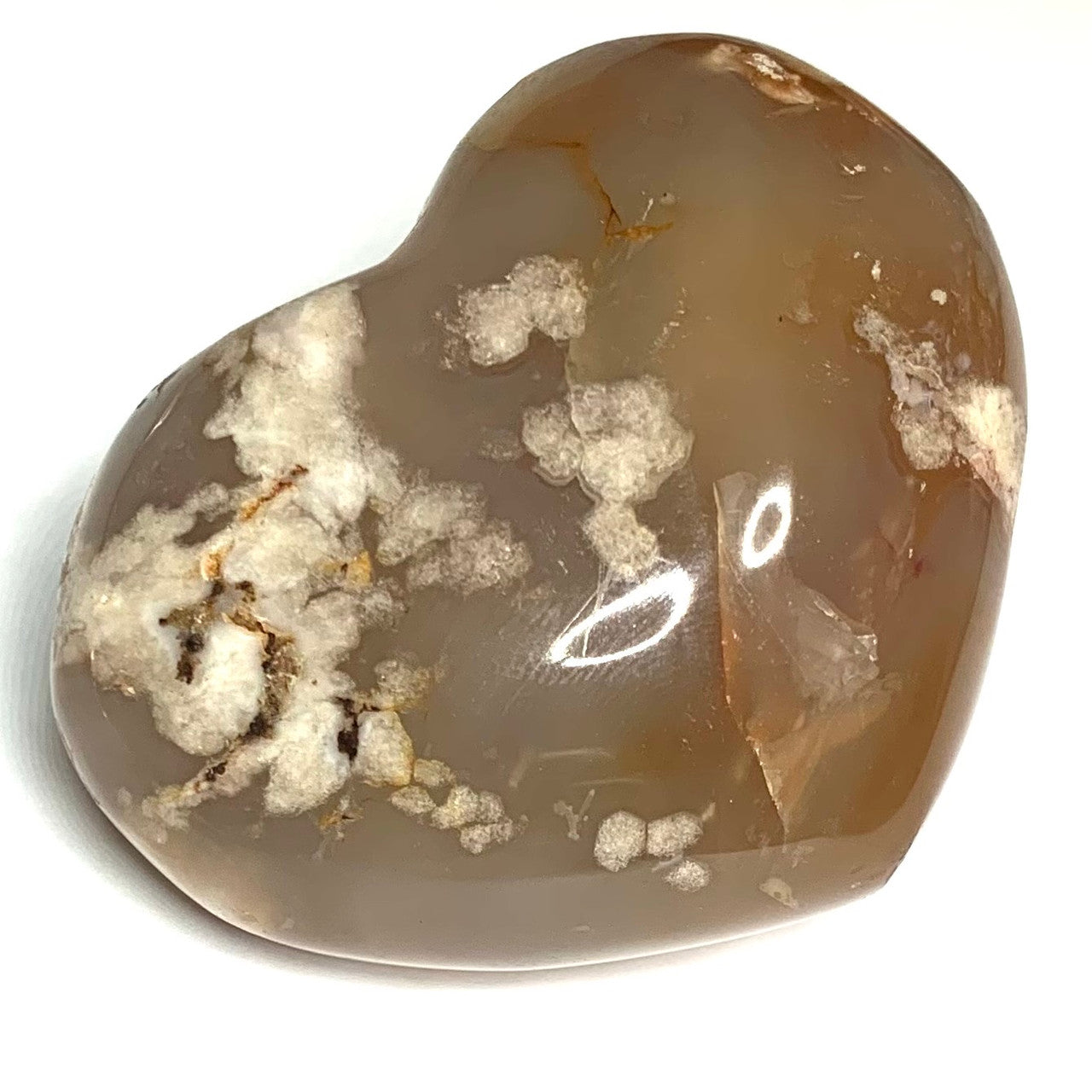 One of a Kind Carved Flower Agate Heart Palm Stone Stone-2 1/2 x 2" (NC4561)