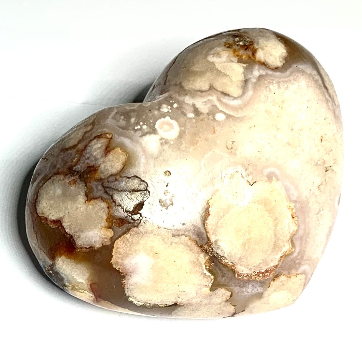 One of a Kind Carved Flower Agate Druzy Heart Palm Stone Stone-2 1/2 x 2 (NC4562)