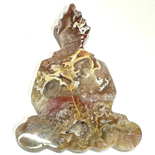 Crazy Lace Druzy Agate Carved Gautama Buddha-3 1/2 x 2 3/4"-NC7312