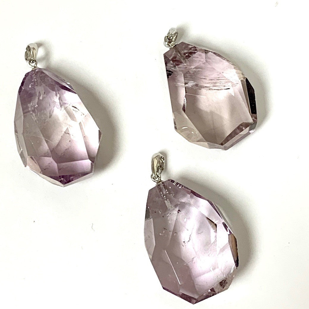 Faceted Amethyst Nugget Pendants with Sterling Silver Bail