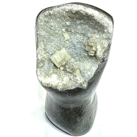 Carved Quartz Crystal Druzy Pocket Geode-4 x 2"-NC7316