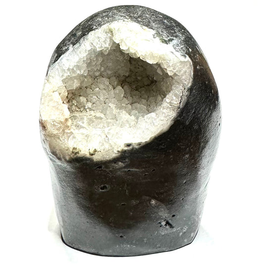 Carved Quartz Crystal Druzy Pocket Geode-3 3/4 x 2 1/2"-NC7317