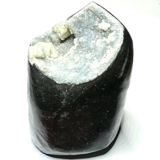 Carved Quartz Crystal Druzy Pocket Geode-3 1/2 x 2 3/4"-NC7319