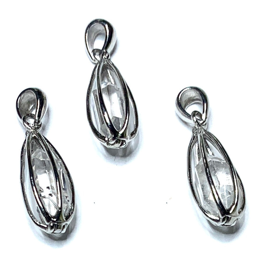 Genuine Herkimer Diamond and Sterling Silver Pendants-AA Grade-20 x 7mm (P3333)