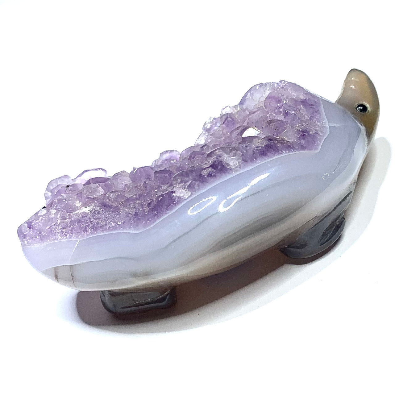 One of a Kind Carved Agate Hedgehog with Amethyst Crystals-3 1/4 x 1 3/4 x 1" (NC4627)