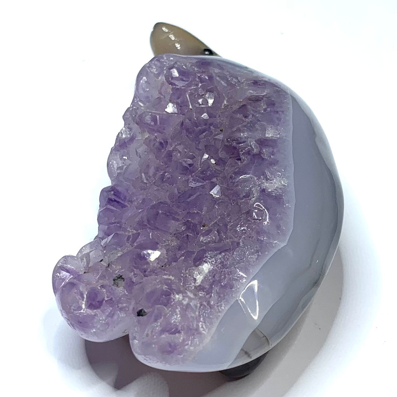 One of a Kind Carved Agate Hedgehog with Amethyst Crystals-3 1/4 x 1 3/4 x 1" (NC4627)
