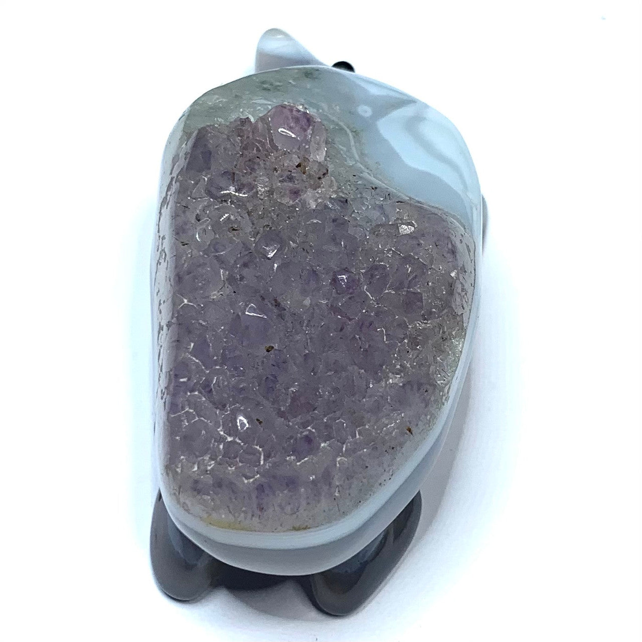 One of a Kind Agate Hedgehog with Amethyst Crystals-3 x 1 1/2 x 1 1/14" (NC4626)