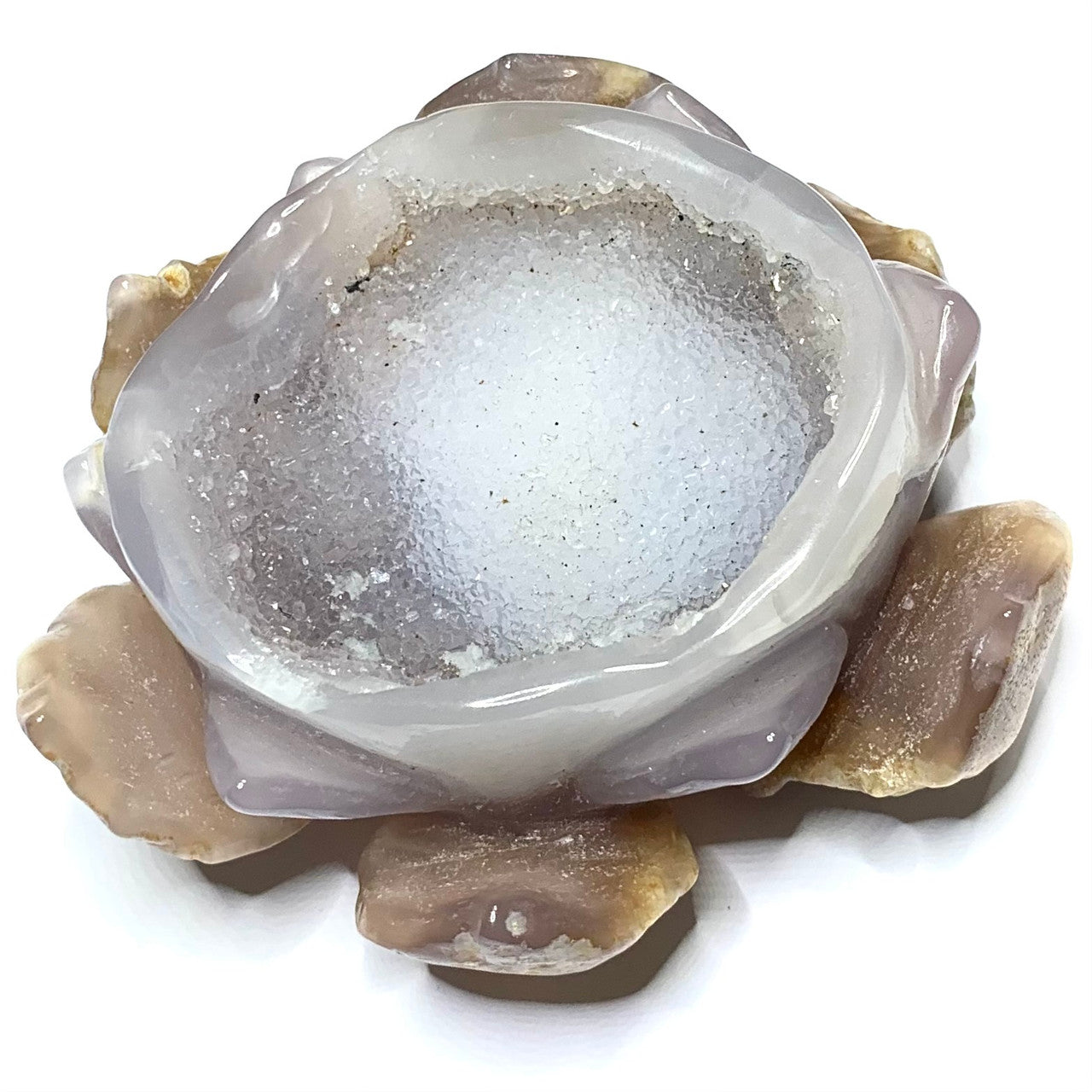 One of a Kind Flower Agate Druzy Lotus Bowl-3 3/4" (NC4654)