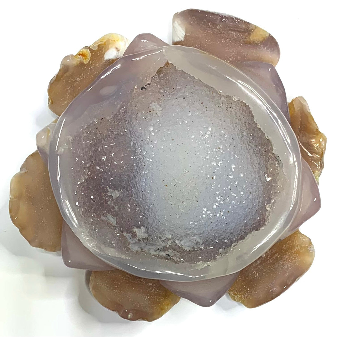 One of a Kind Flower Agate Druzy Lotus Bowl-3 3/4" (NC4654)