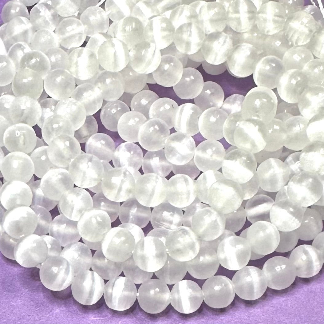 Selenite Highly Polished Round Beads-6mm (SP5116)Selenite Highly Polished Round Beads-6mm (SP5116)