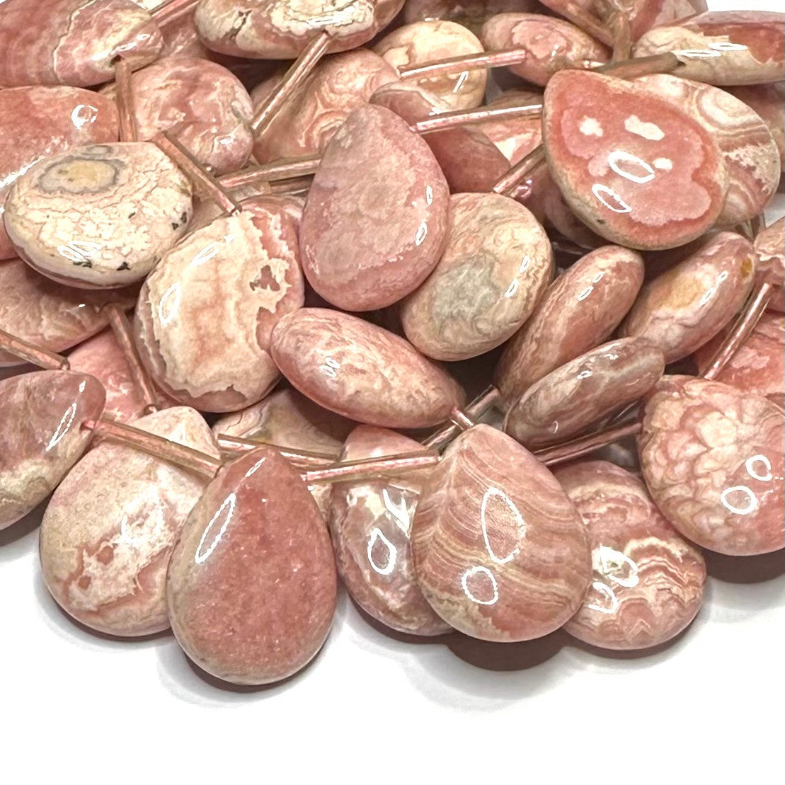Rhodochrosite Flat Teardrop Dangle Beads-25 x 18mm (SP5140)