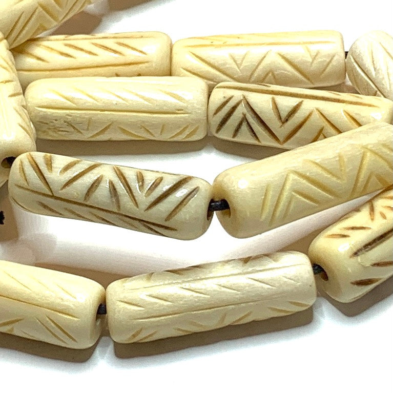 Hand Carved Bone Tube Beads-26 x 9mm Avg. (B3359)