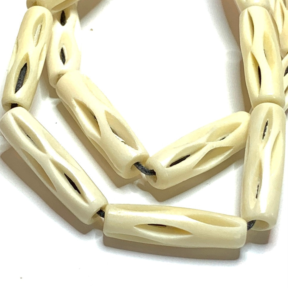 Hand Carved Bone Cylinder Beads-25 x 6mm Avg. (B3360)