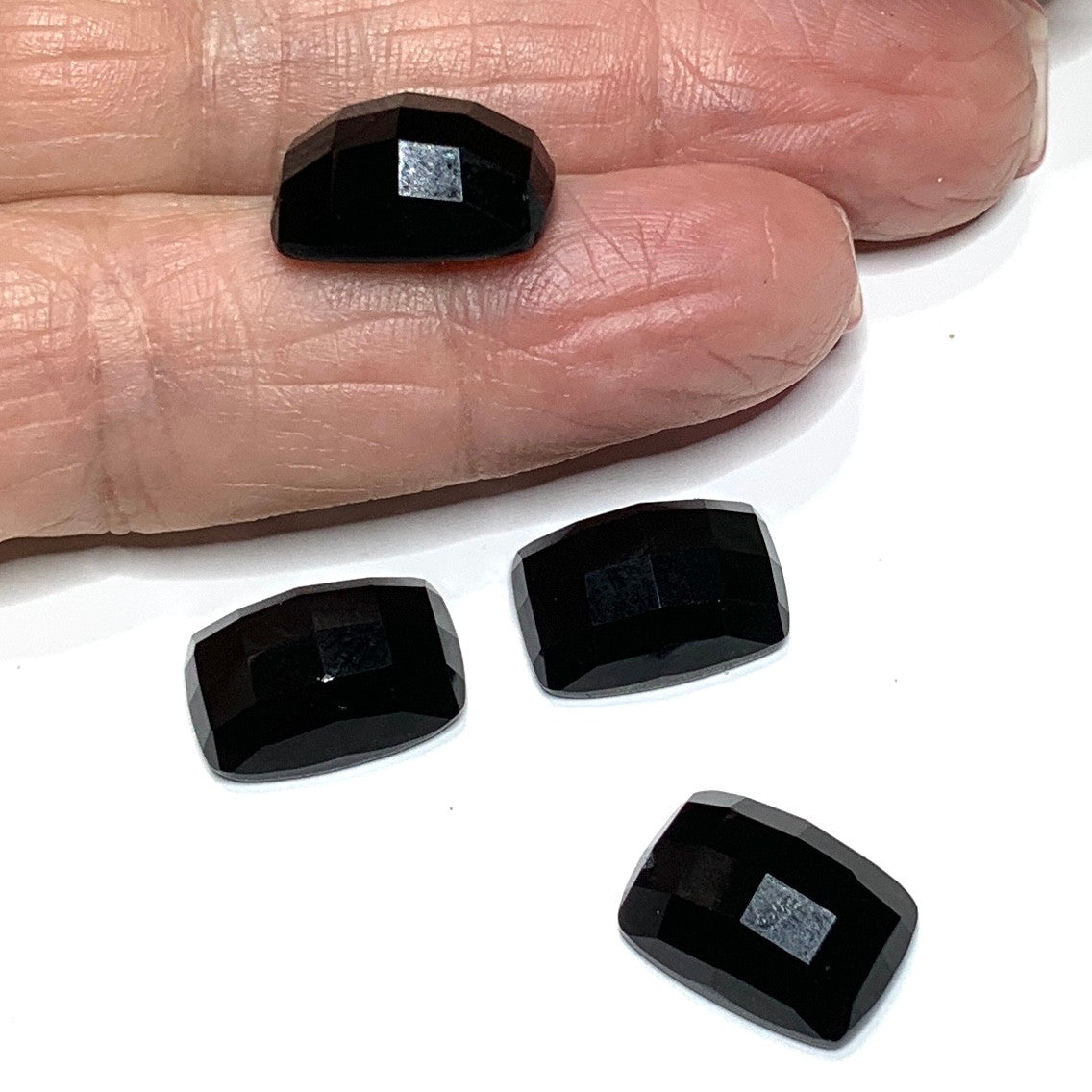 Black Agate Faceted Checked Rectangle Cabochons-A Grade-10 x 14mm