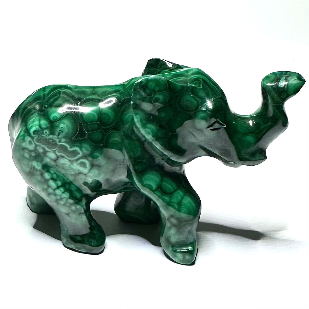One of a Kind Carved Malachite Elephant Stone-3 1/2 x 2" (NC6057)