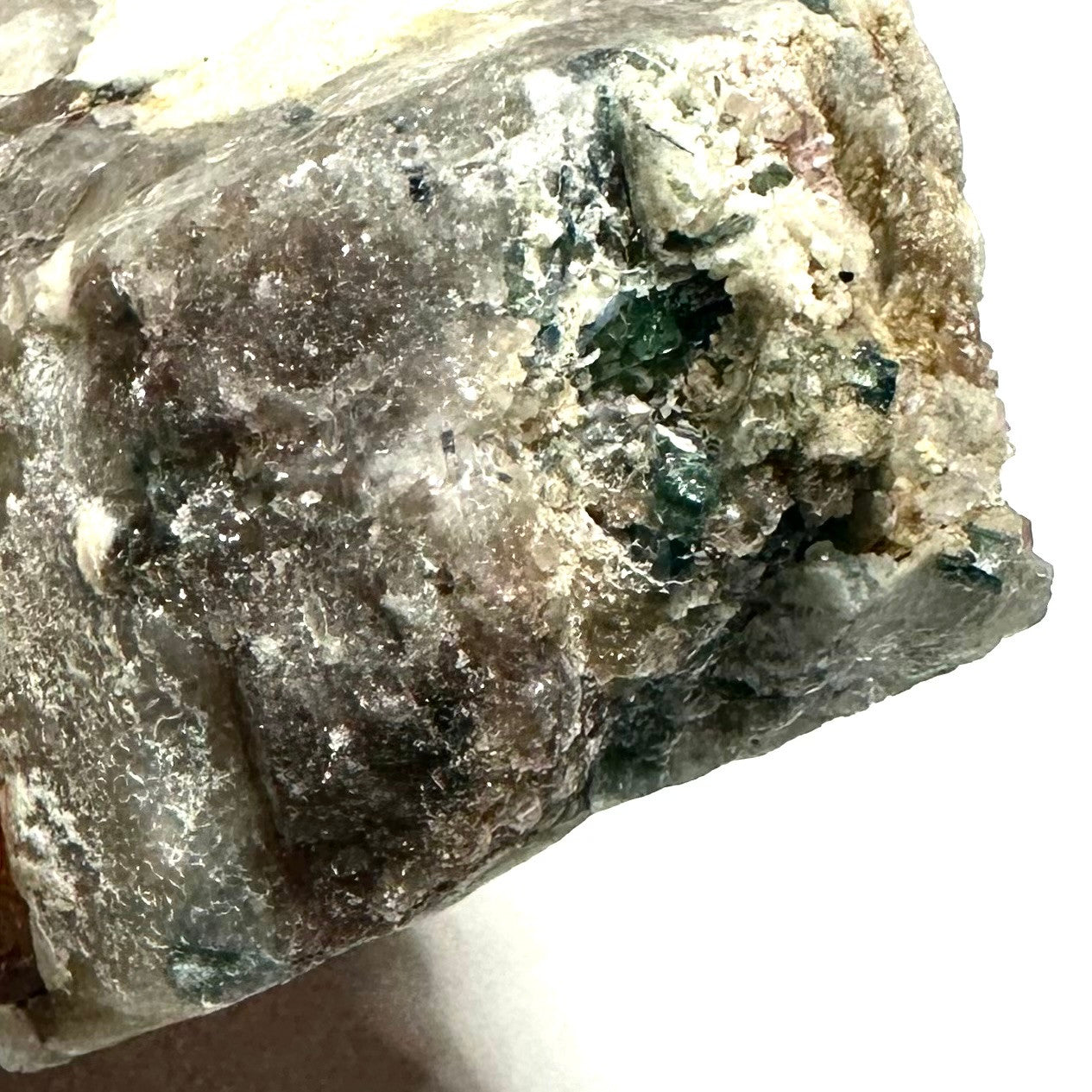 Green & Blue Tourmaline in Smokey Quartz with Lepidolite, Mica & Feldspar-3 x 2 x 2 1/2" (NC5179)