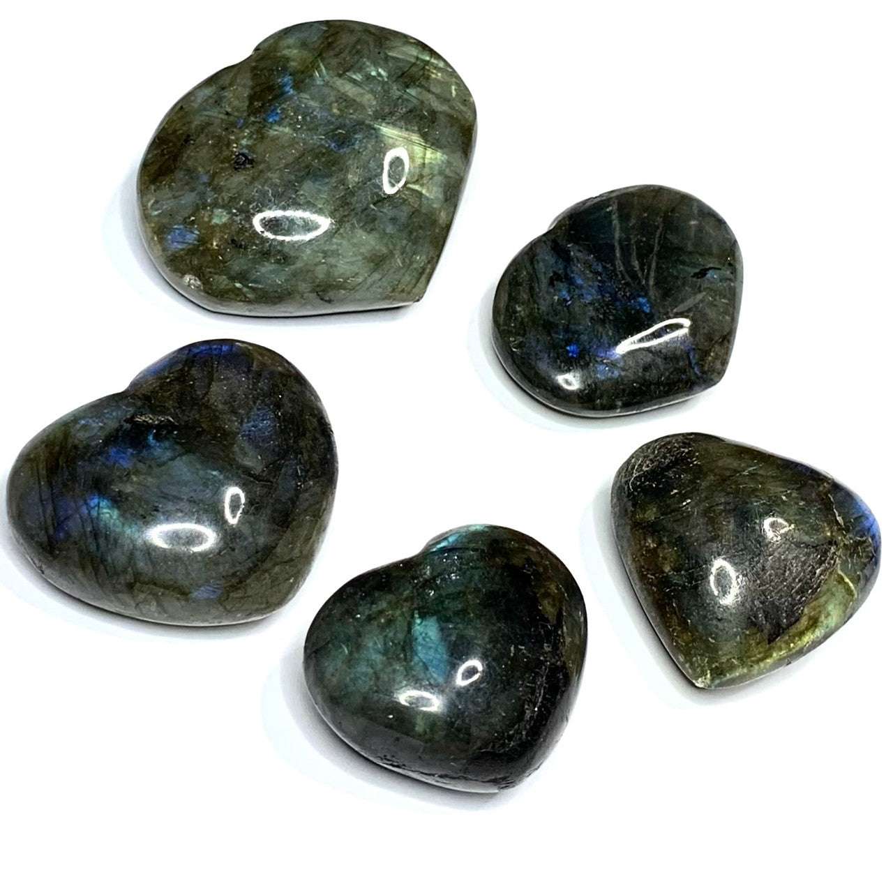 One of a Kind Labradorite Carved Heart Pocket Stone Set-28-41mm (NC4721)