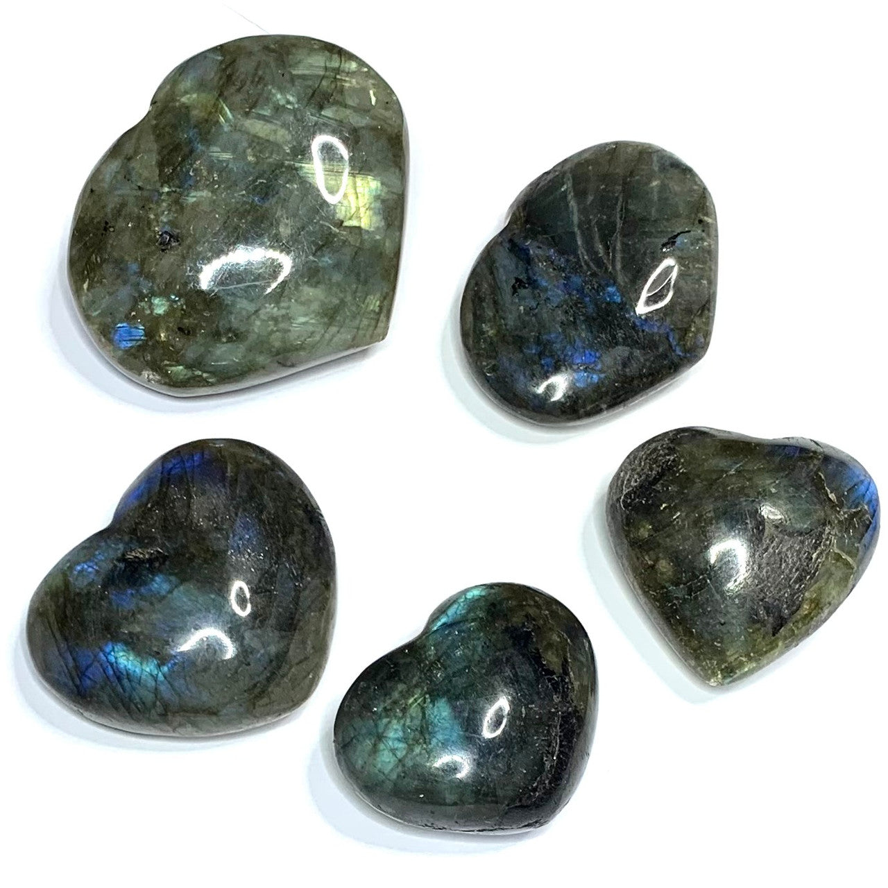 One of a Kind Labradorite Carved Heart Pocket Stone Set-28-41mm (NC4721)