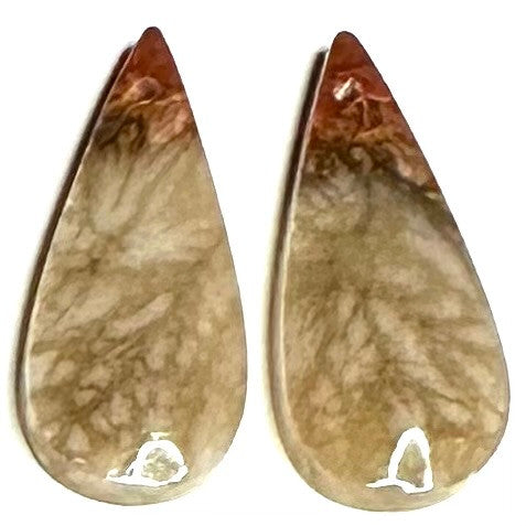 One of a Kind Plume Agate Earring/Pendant Pair 27 x 12mm (SP5216)