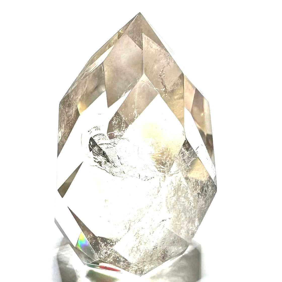 One of a Kind Faceted Crystal Quartz with Rainbow Inclusions Point-3 x 2" (NC6089)