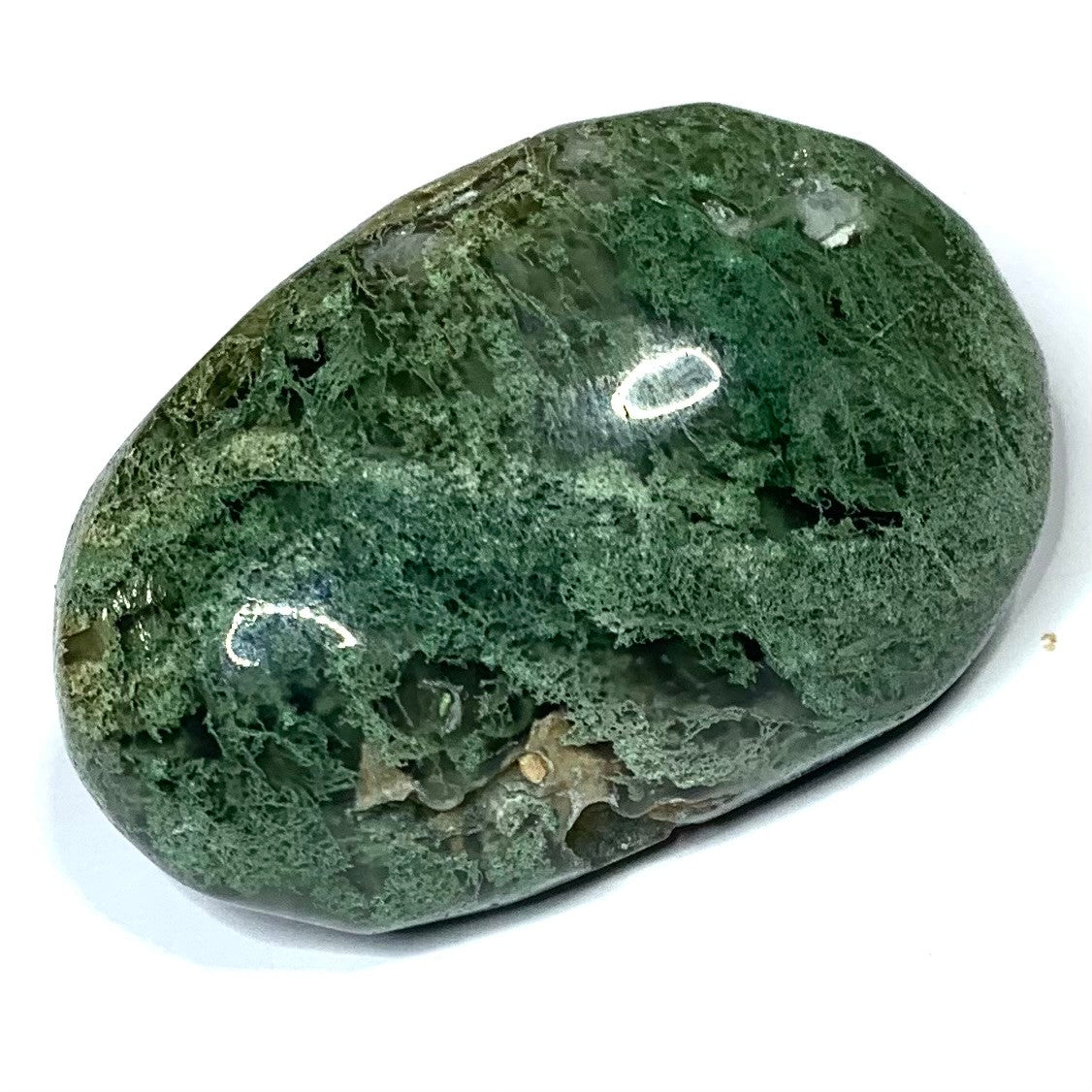 One of a Kind Moss Agate Druzy Palm Stone-2 1/4 x 1 1/2" (NC4768)