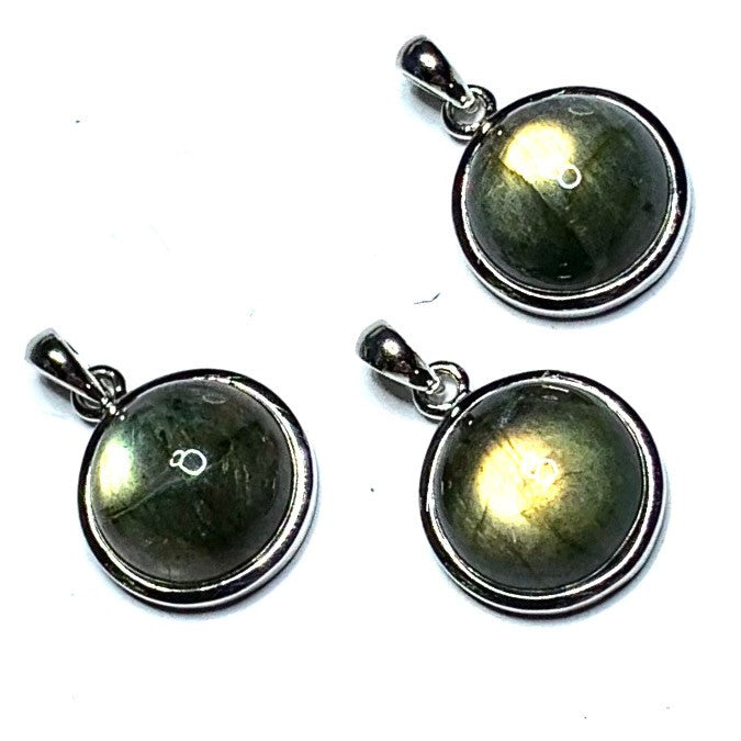 Labradorite and Sterling Silver Round Domed Pendant-AAA-12mm (P3457)