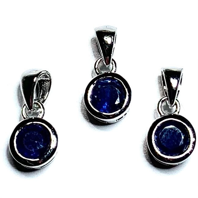 Blue Sapphire Pendants with Sterling Silver Bezel and Bail-AAA Grade-6mm (P3466)