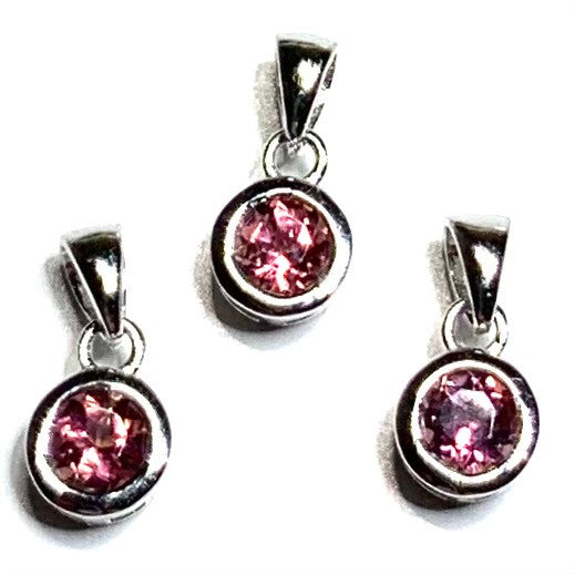 Pink Tourmaline Pendants with Sterling Silver Bezel and Bail-AAA Grade-6mm (P3467)