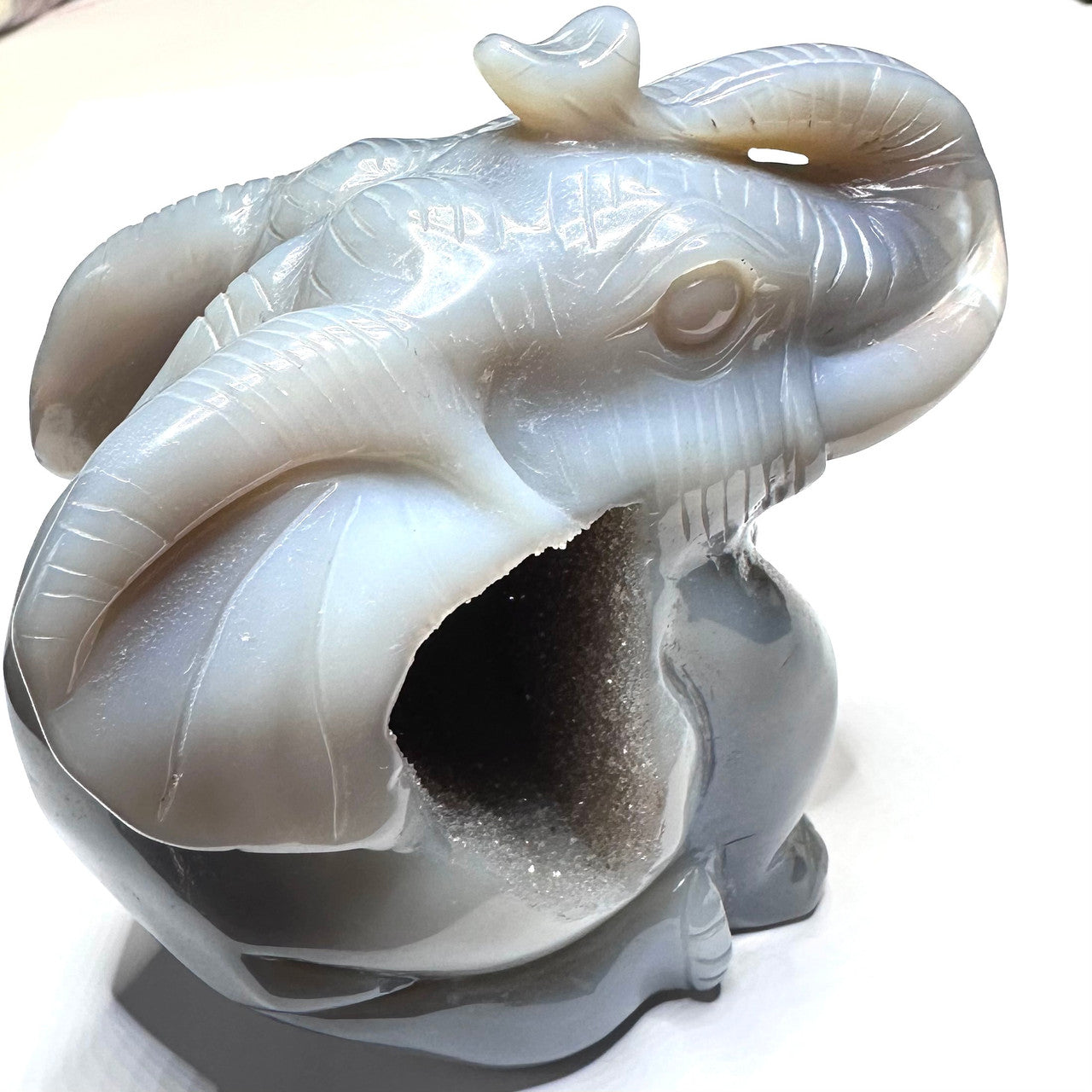One of a Kind Agate Druzy Carved Elephant Stone-3 3/4 x 3 3/4" (NC5244)